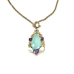 Nicky Butler Aqua Chalcedony Bronze Collection Amethyst NB Pendant Necklace NWT